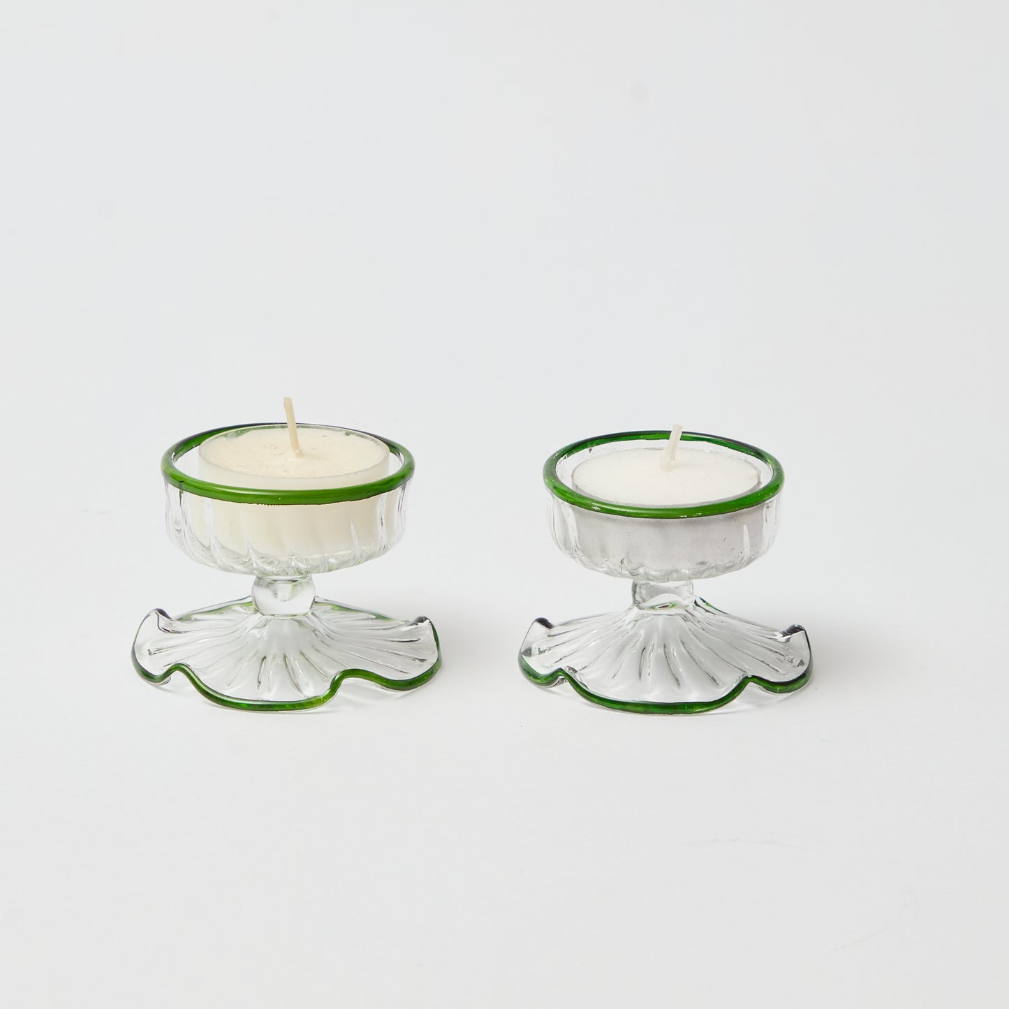 Green Rimmed Tealight Holders (Set of 2)