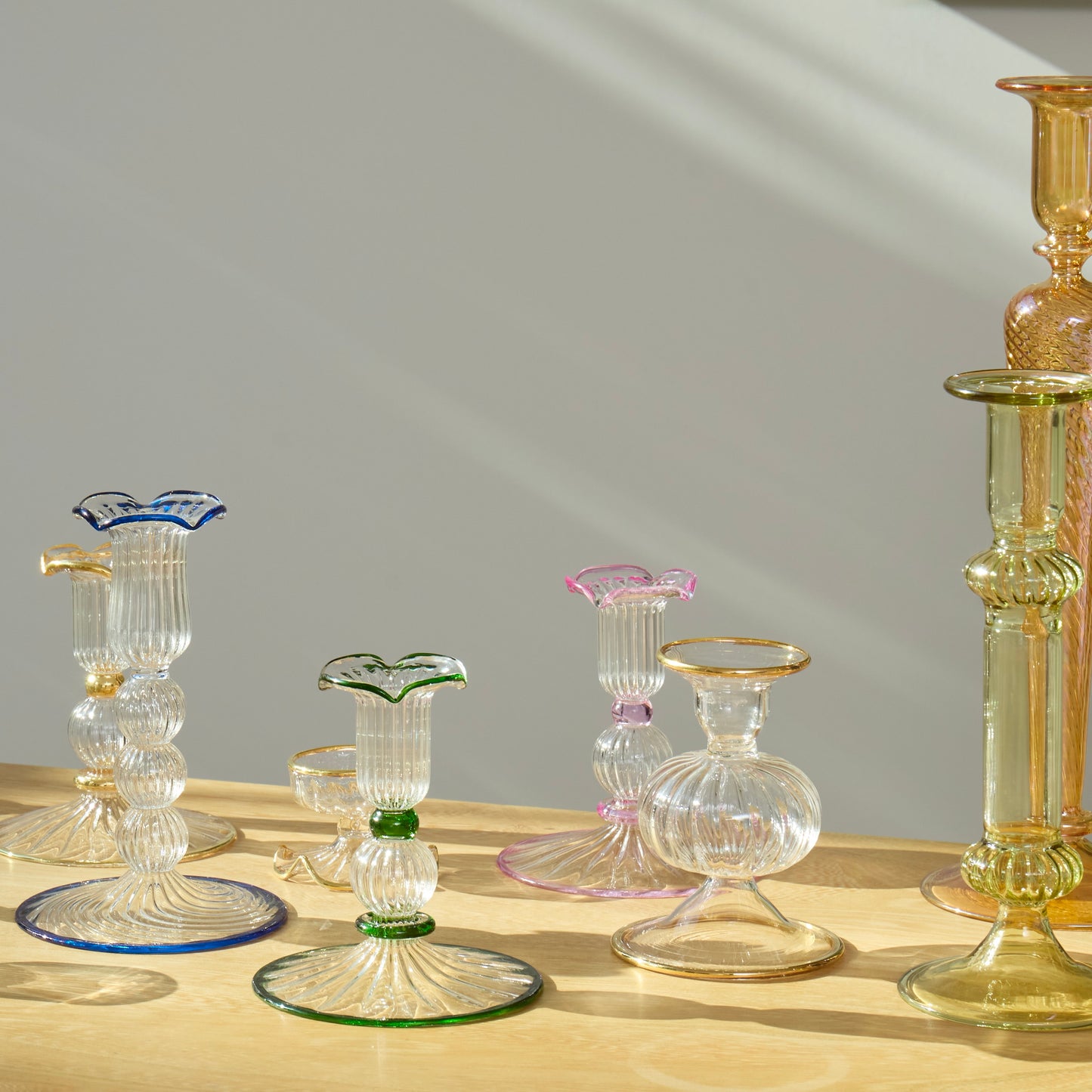 Pink Rimmed Savannah candleholders (Set of 2)