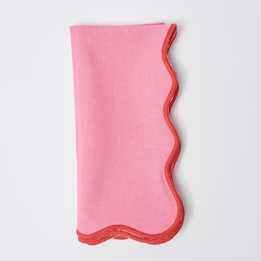 Pink Wave napkin with orange embroidered border (Set of 4)