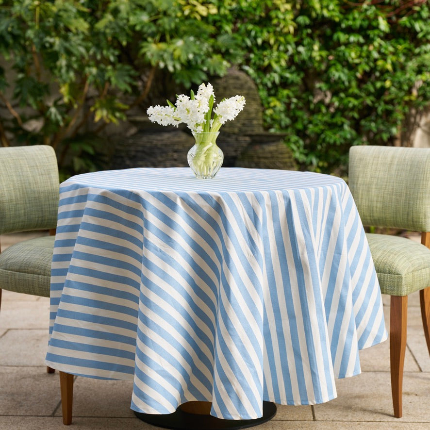 Blue and White Striped Tablecloth