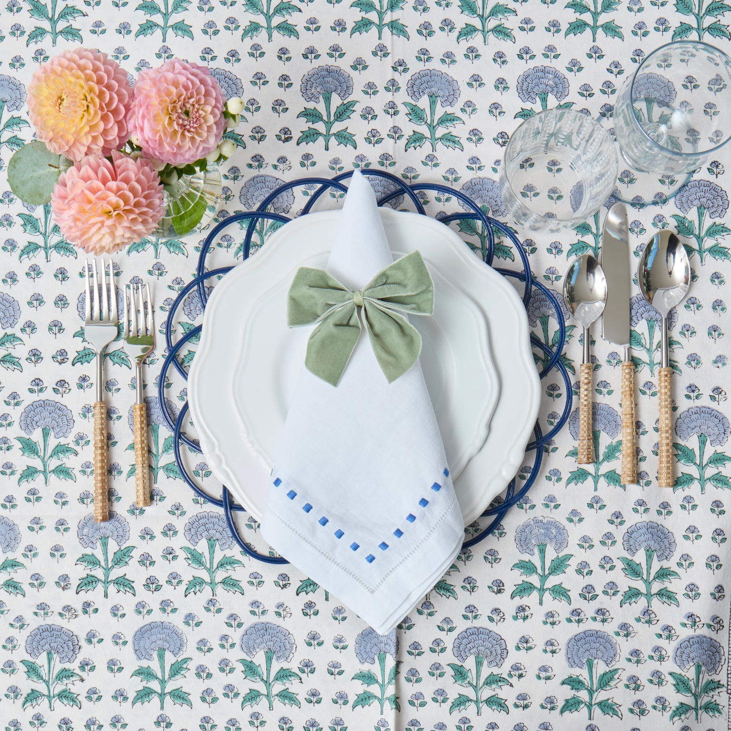 Blue Dash Linen Napkins (Set of 4)
