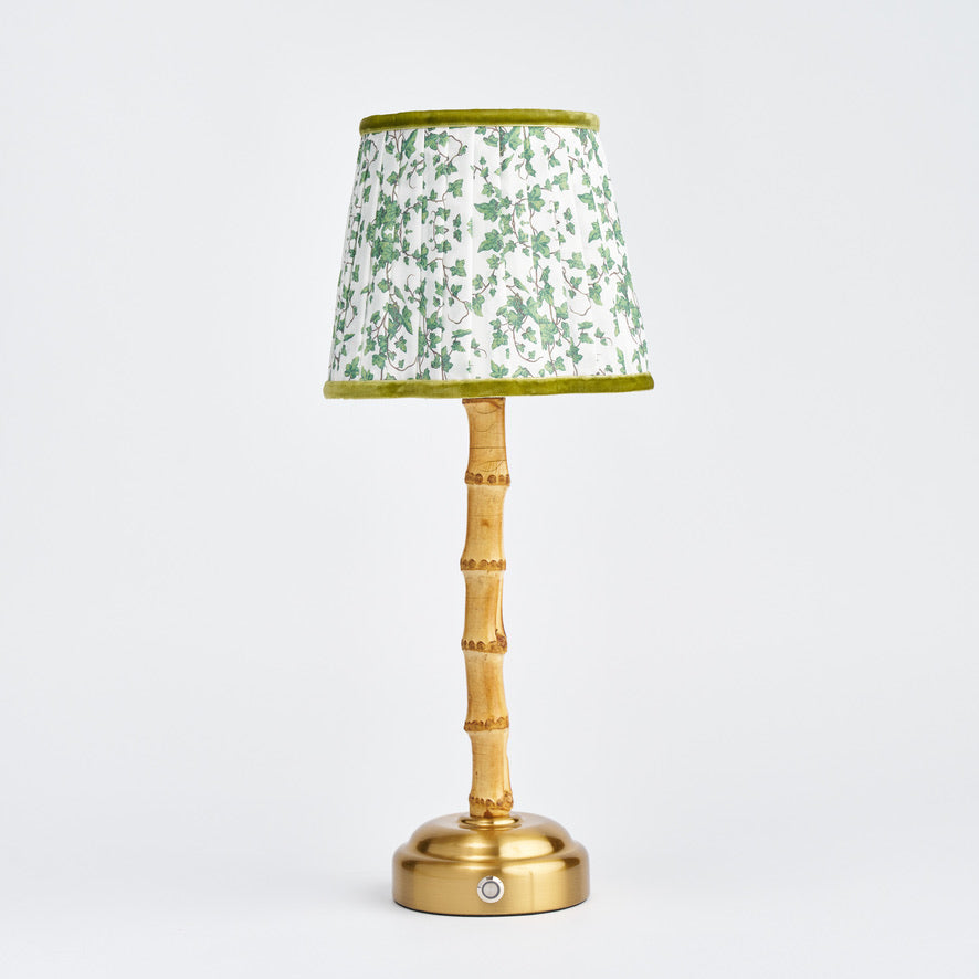 Bamboo Table Lamp with Green Ivy Lampshade