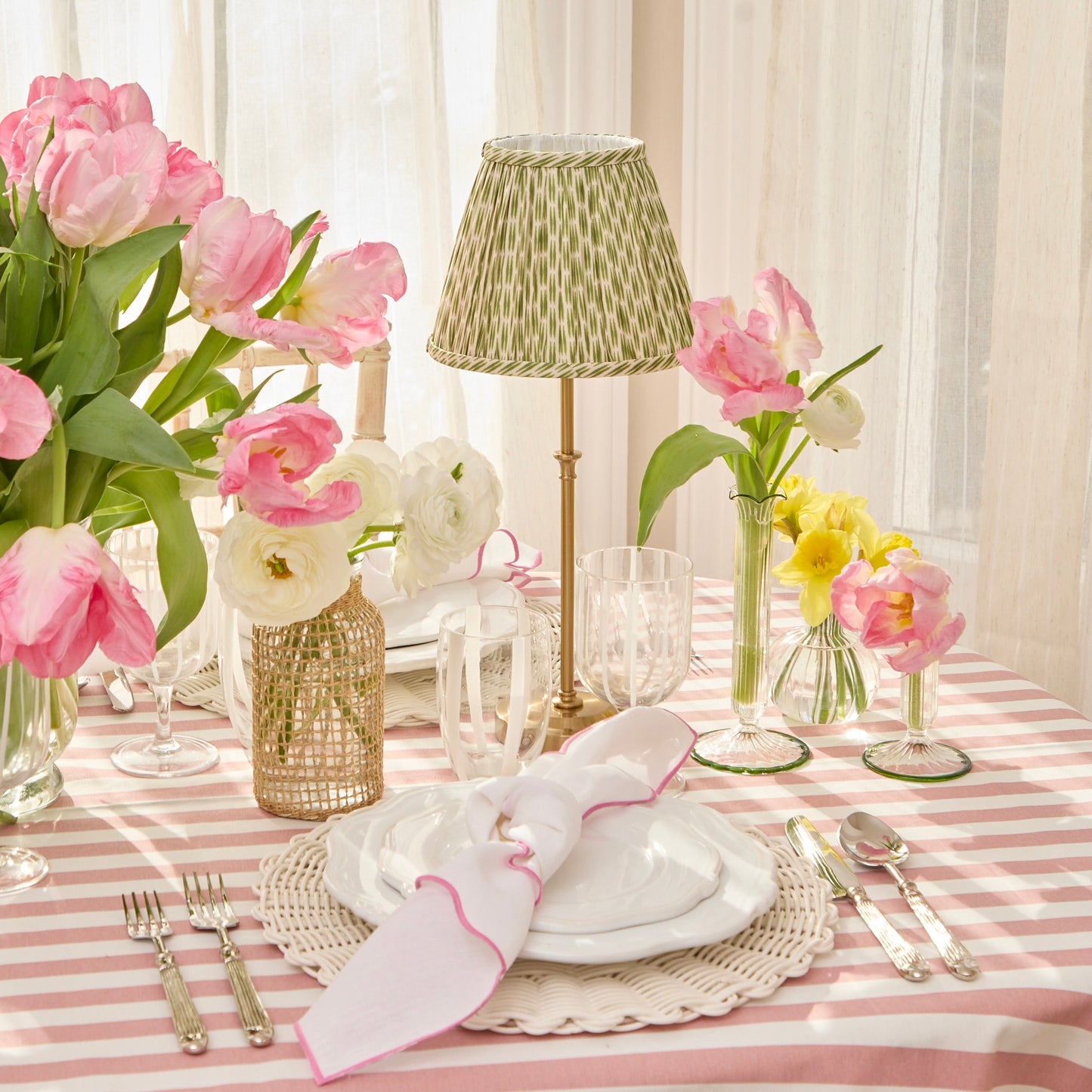 Lyla Rechargeable Table Lamp with Green Patola Lampshade