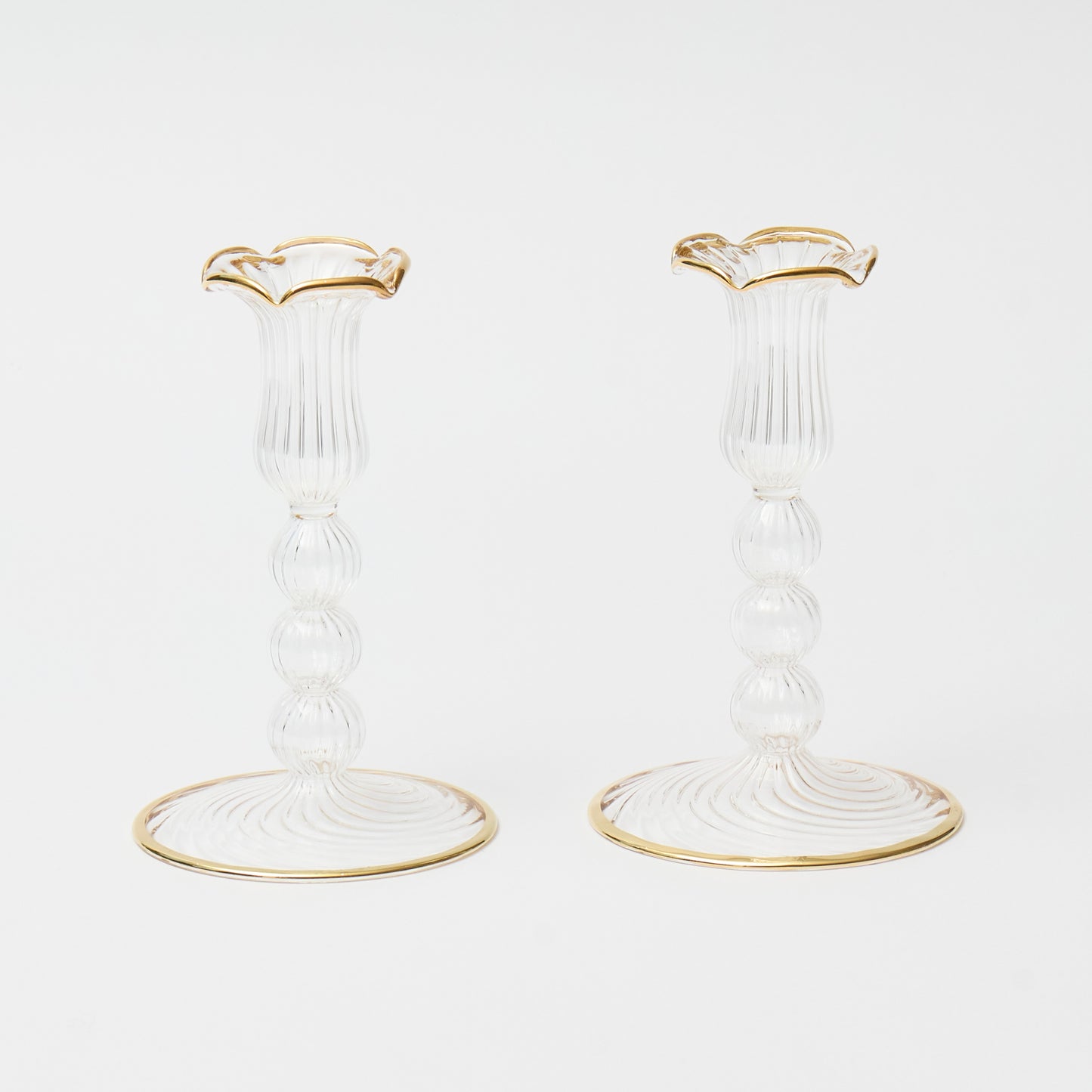 Gold Rimmed Glass Pompom Candlestick (Set of 2)