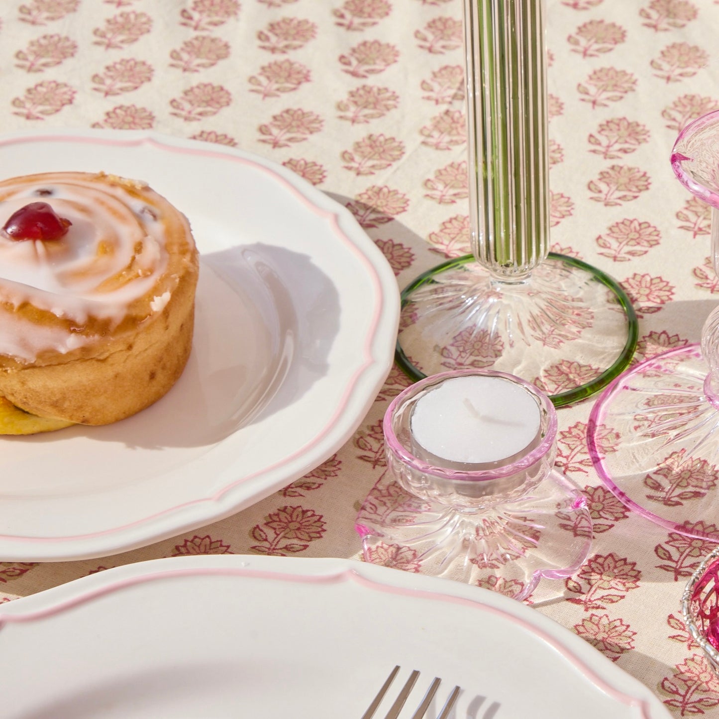 Pink Rimmed Tealight Holders (Set of 2)