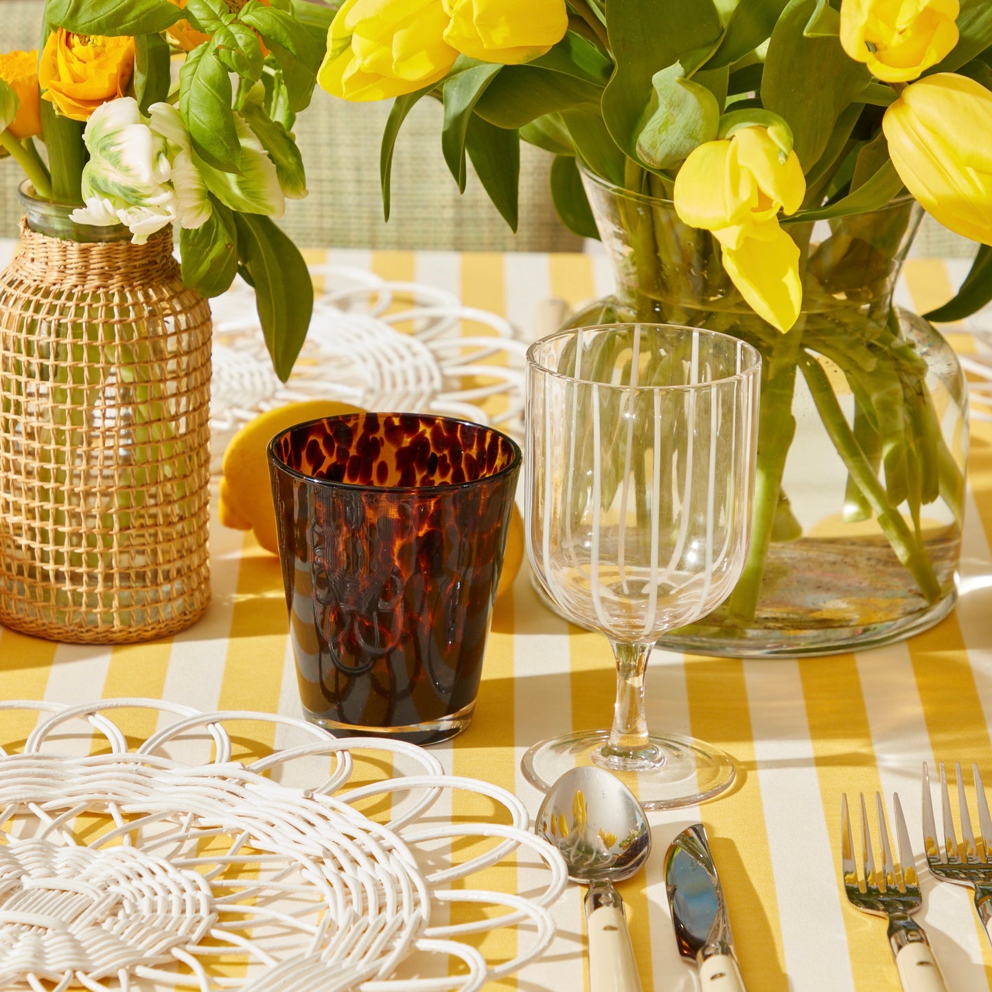 White Striped Footed Wine Glasses (Set of 6)