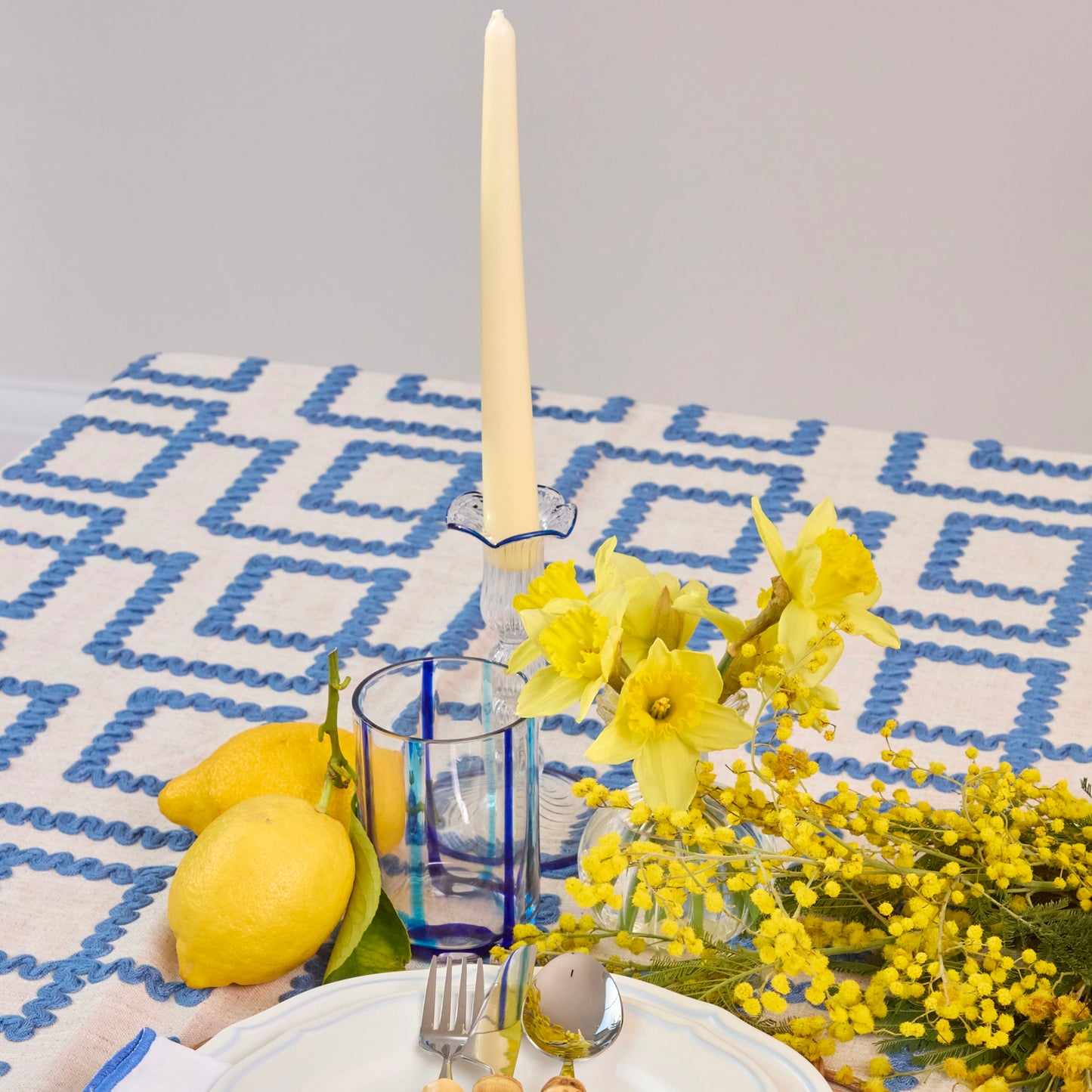 Blue Rickrak Linen Tablecloth