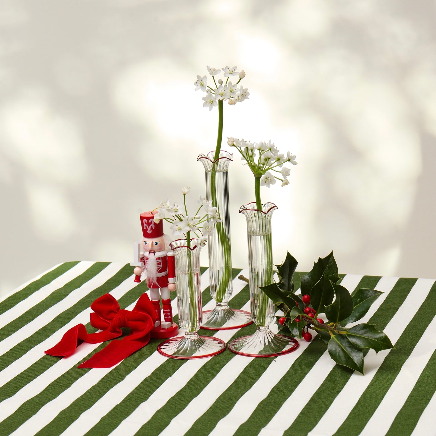 Fluted Red Edged Single Stem Bud Vases (Set of 3)