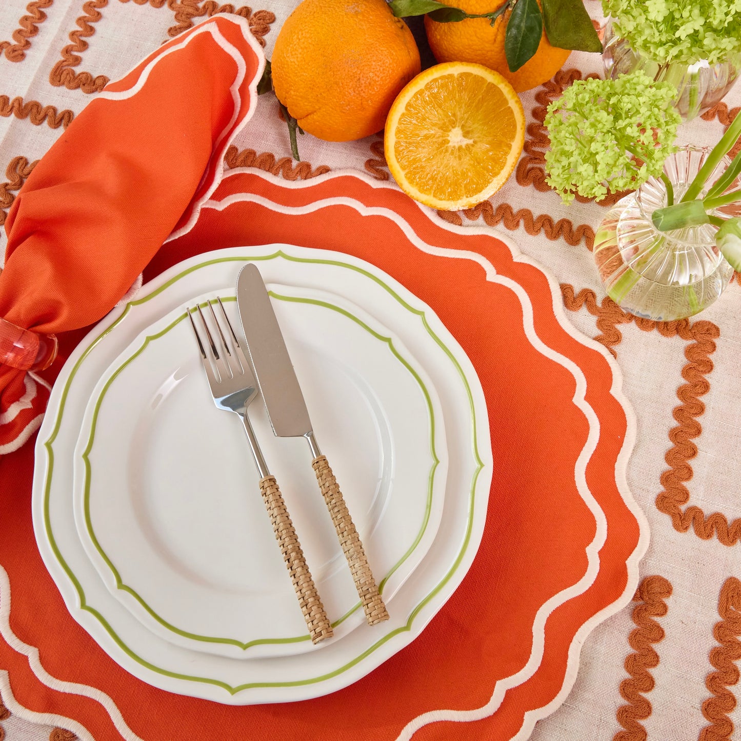 Burnt Orange Rickrak Linen Tablecloth