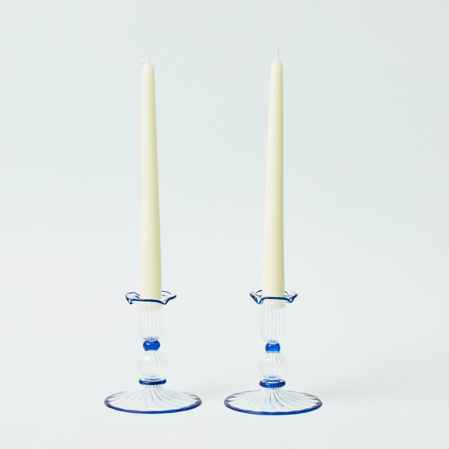 Blue Rimmed Savannah Candleholders (Set of 2)