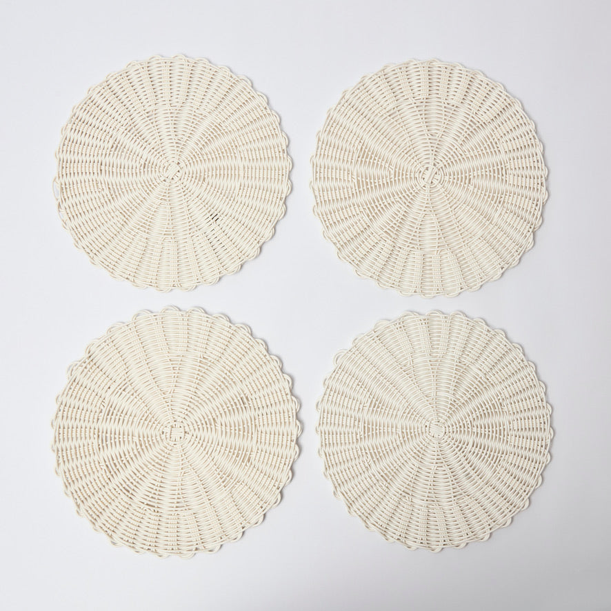 White Faux rattan round placemats (Set of 4)