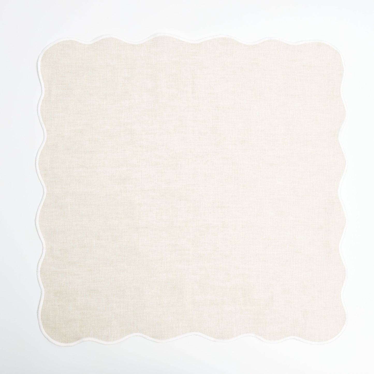 Beige Scallop Napkins with White Embroidery (Set of 4)