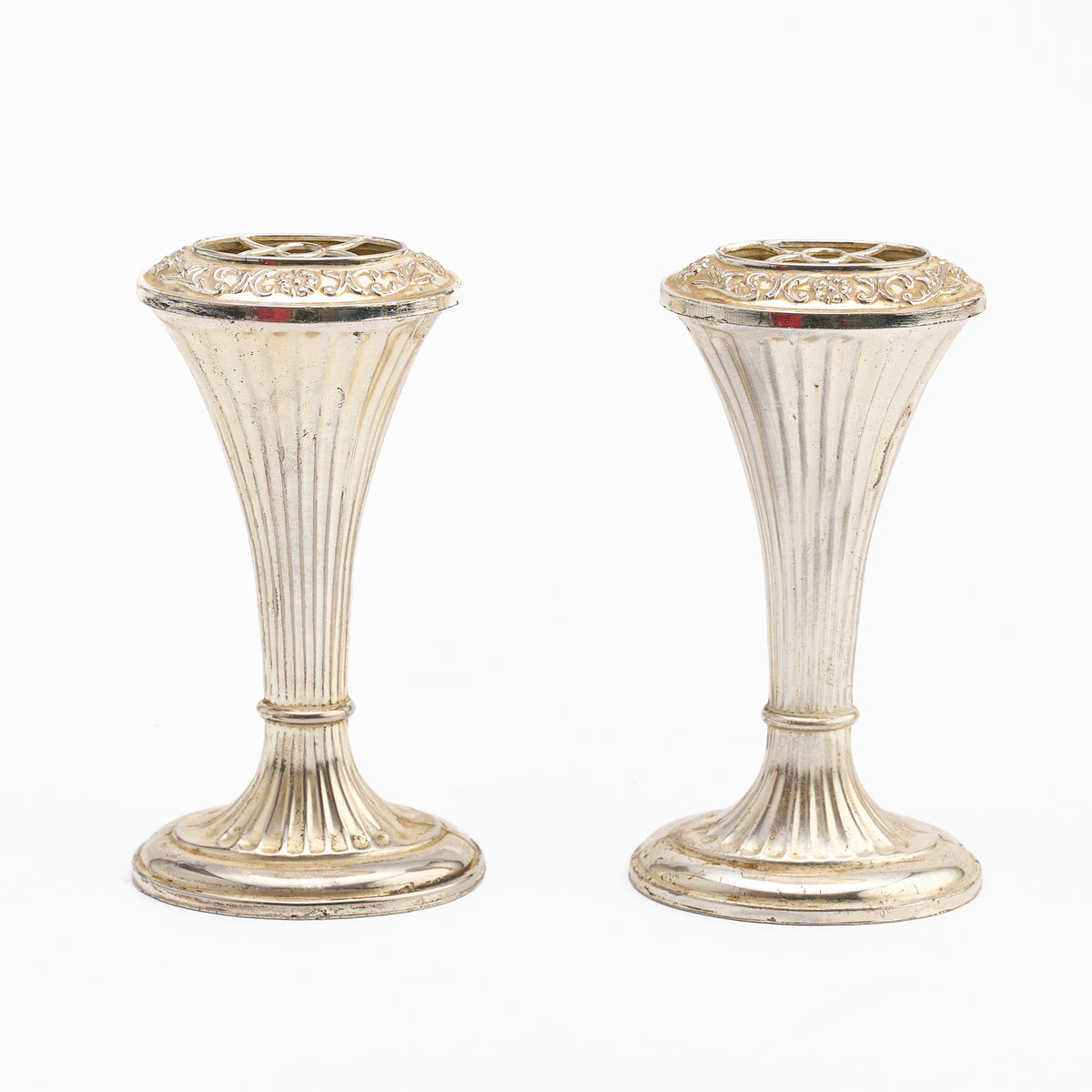 Pair of Oval Shaped Silver Plated Bud vases