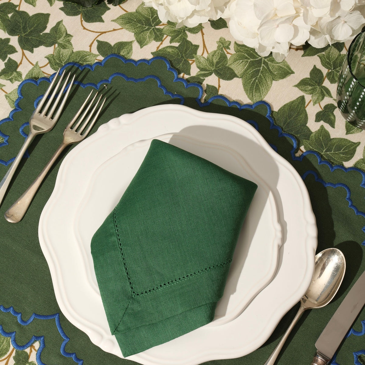 Dark Green Hemstitch Napkins (set of 4)