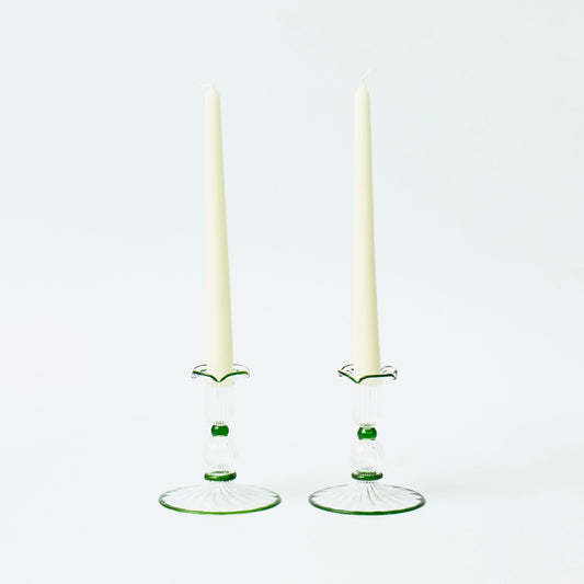 Green rimmed Savannah candleholders  (Set of 2)