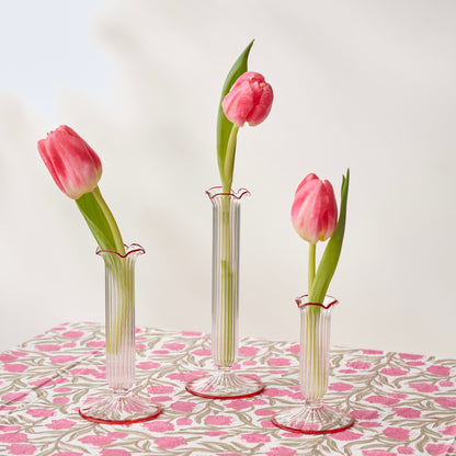 Fluted Red Edged Single Stem Bud Vases (Set of 3)