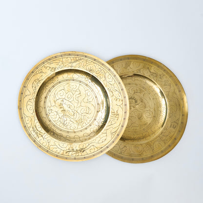 Pair of Brass Engraved Circular Platters