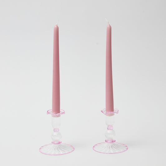 Pink Rimmed Savannah candleholders (Set of 2)