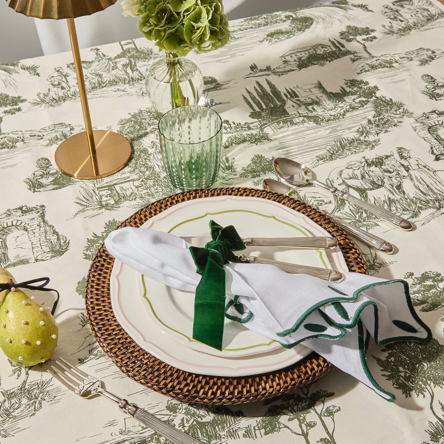 Green Toile Tablecloth