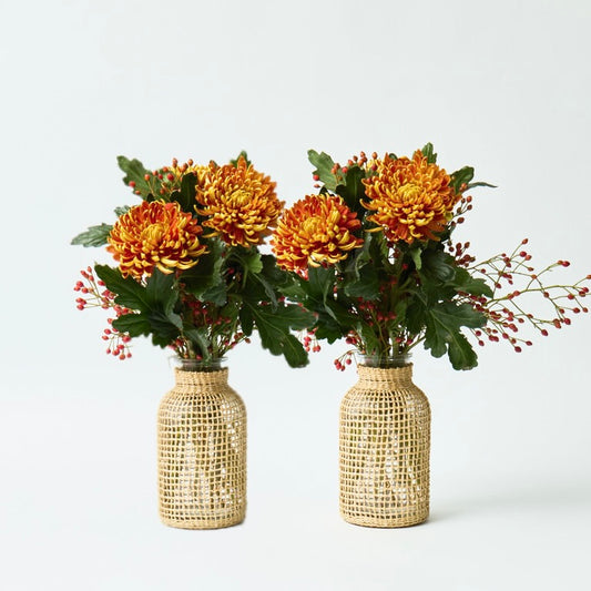 Rattan Glass Bud Vase (Pair)