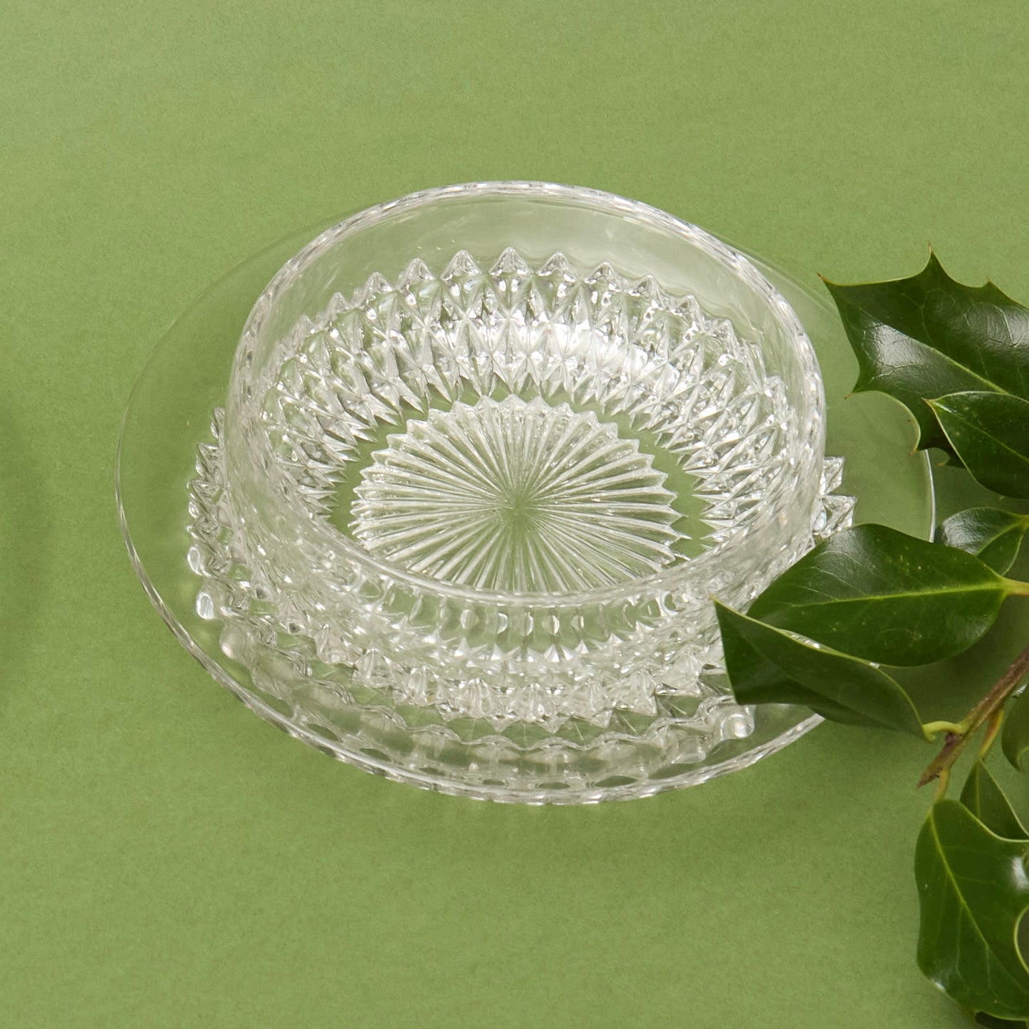 Set of 10 small cut glass dishes, with separate plates