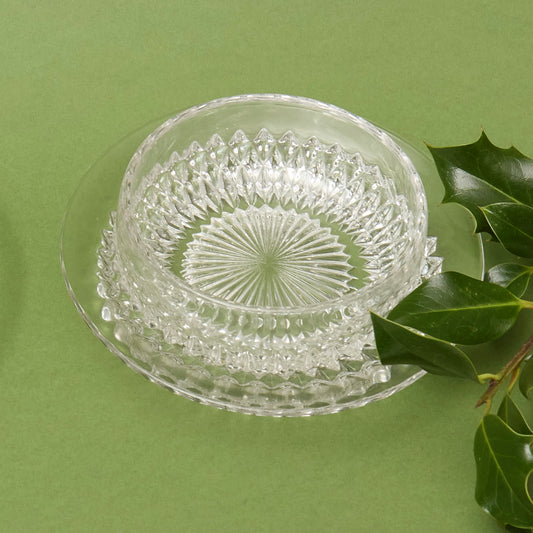 Set of 10 small cut glass dishes, with separate plates