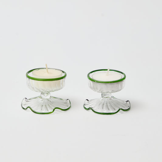 Green Rimmed Tealight Holders (Set of 2)