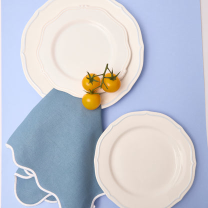 Blue Wave napkins with white embroidered edge  (Set of 4)