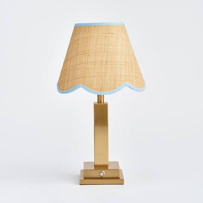 Allegra Rechargeable Table Lamp with Blue Raffia Lampshade