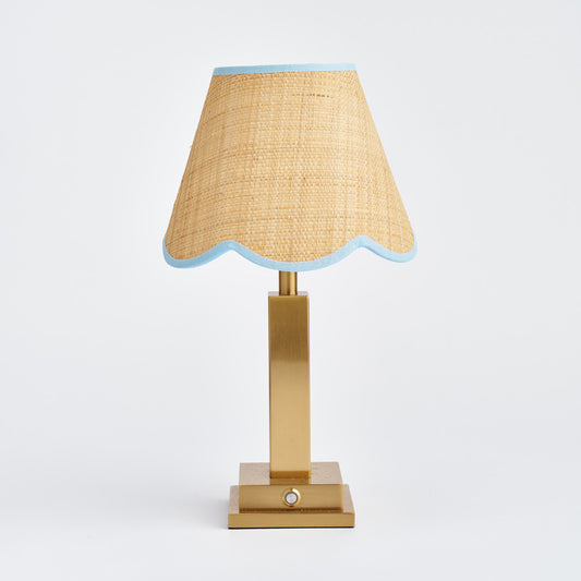 Allegra Rechargeable Table Lamp with Blue Raffia Lampshade
