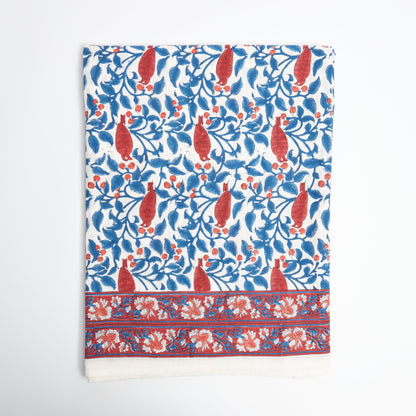 Blue and Red Birdsong Indian Block Print Tablecloth