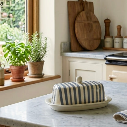 Blue Striped Butter Dish