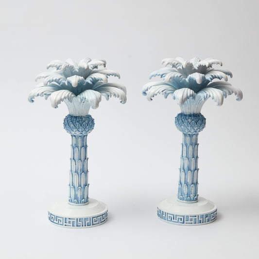 Pair of blue Palm Tree Candlesticks