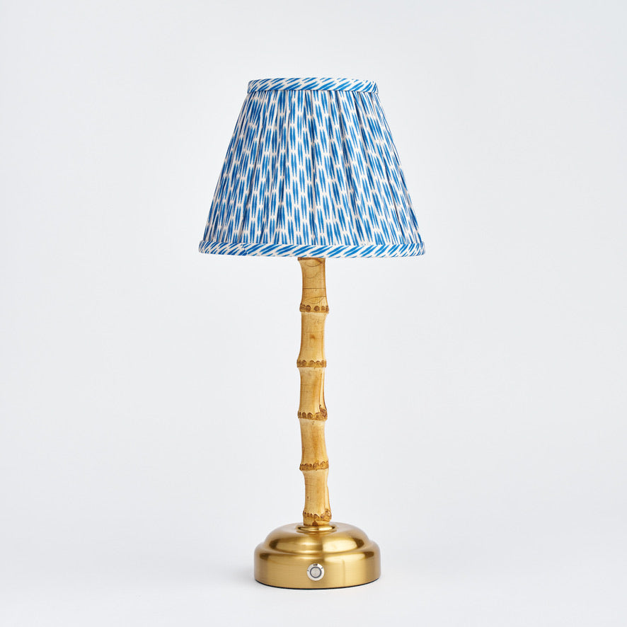 Bamboo Table Lamp with blue Patola Lampshade