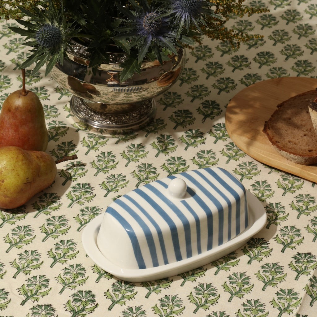 Blue Striped Butter Dish