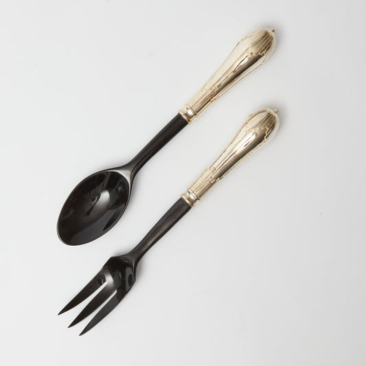 Black Lacquer and Silvered Salad Servers