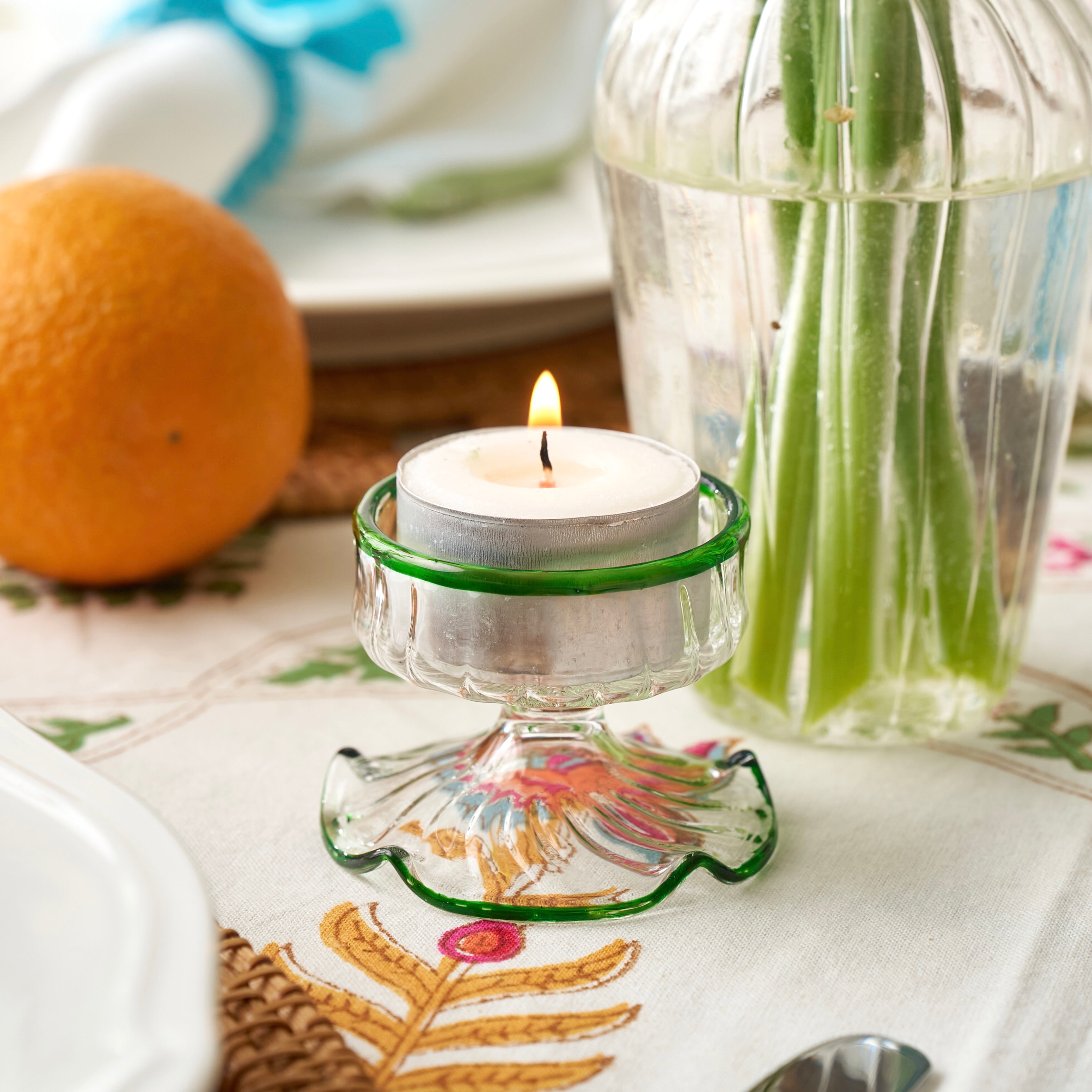 Green Rimmed Tealight Holders | Voi Collective | Luxury Tableware
