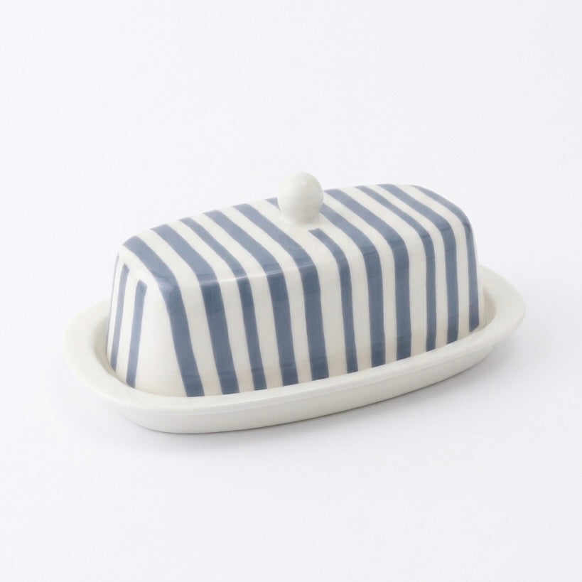 Blue Striped Butter Dish