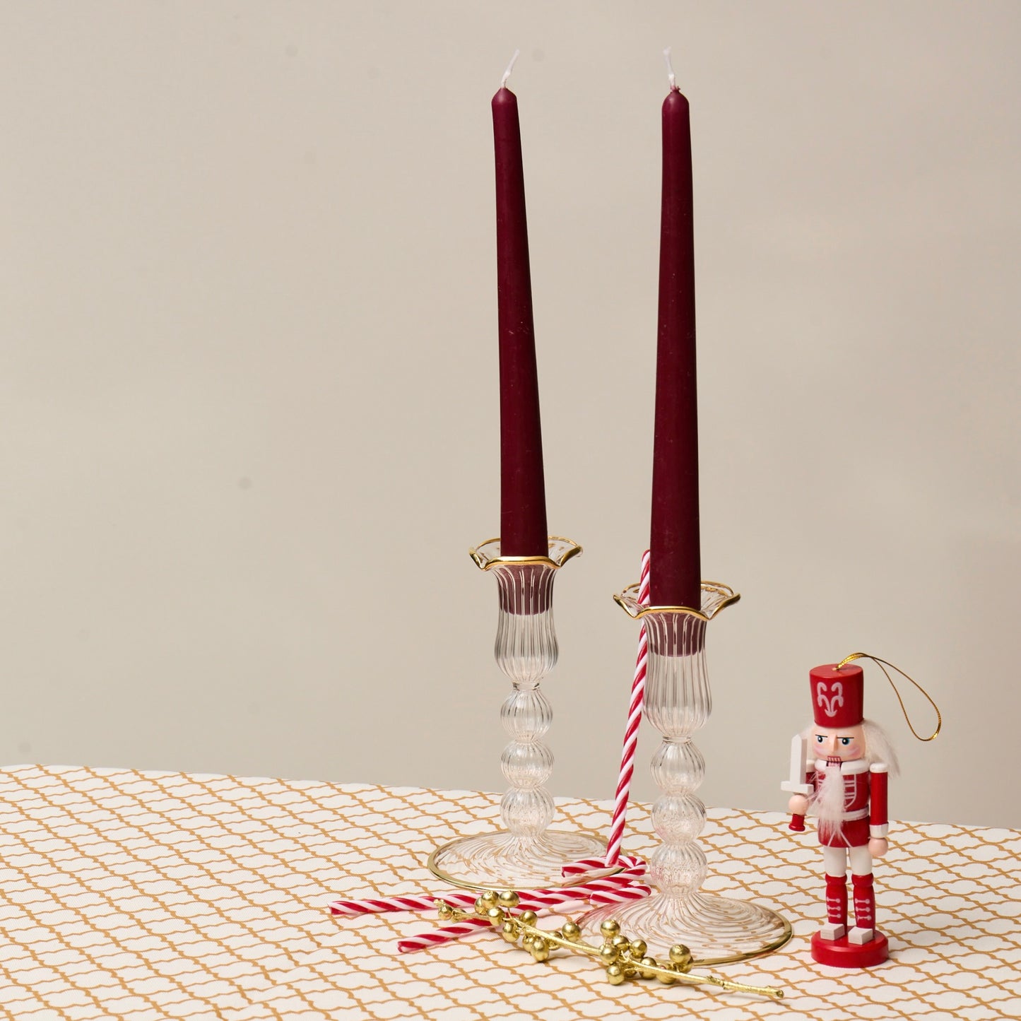 Gold Rimmed Glass Pompom Candlestick (Set of 2)