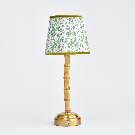 Bamboo Table Lamp with Green Ivy Lampshade