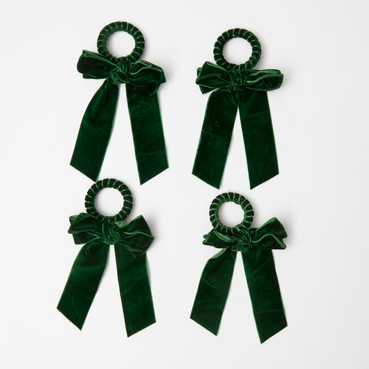 Green Velvet Napkin Bow (Set of 4)