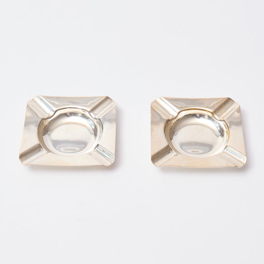 Pair of small silver-plated square ashtrays
