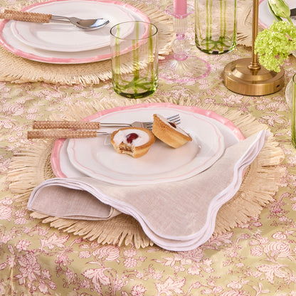 Beige Scallop Napkins with White Embroidery (Set of 4)