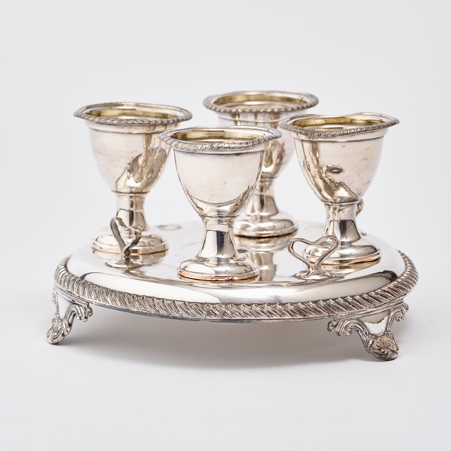Set of Four Silver Plated Egg Cups on Stand