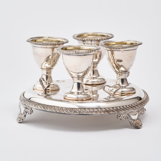 Set of Four Silver Plated Egg Cups on Stand