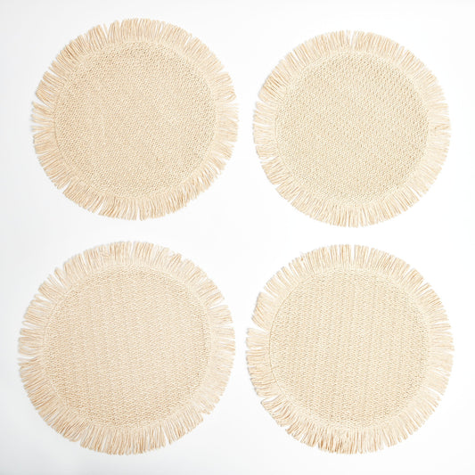 Elia Woven Rattan Round Fringed Placemats (set of 4)