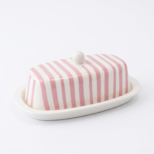 Pink Striped Butter Dish
