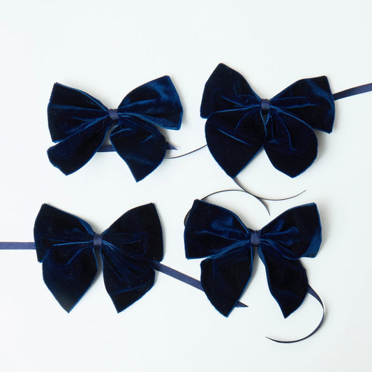 Dark Blue Velvet Napkin Ring Bow (Set of 4)