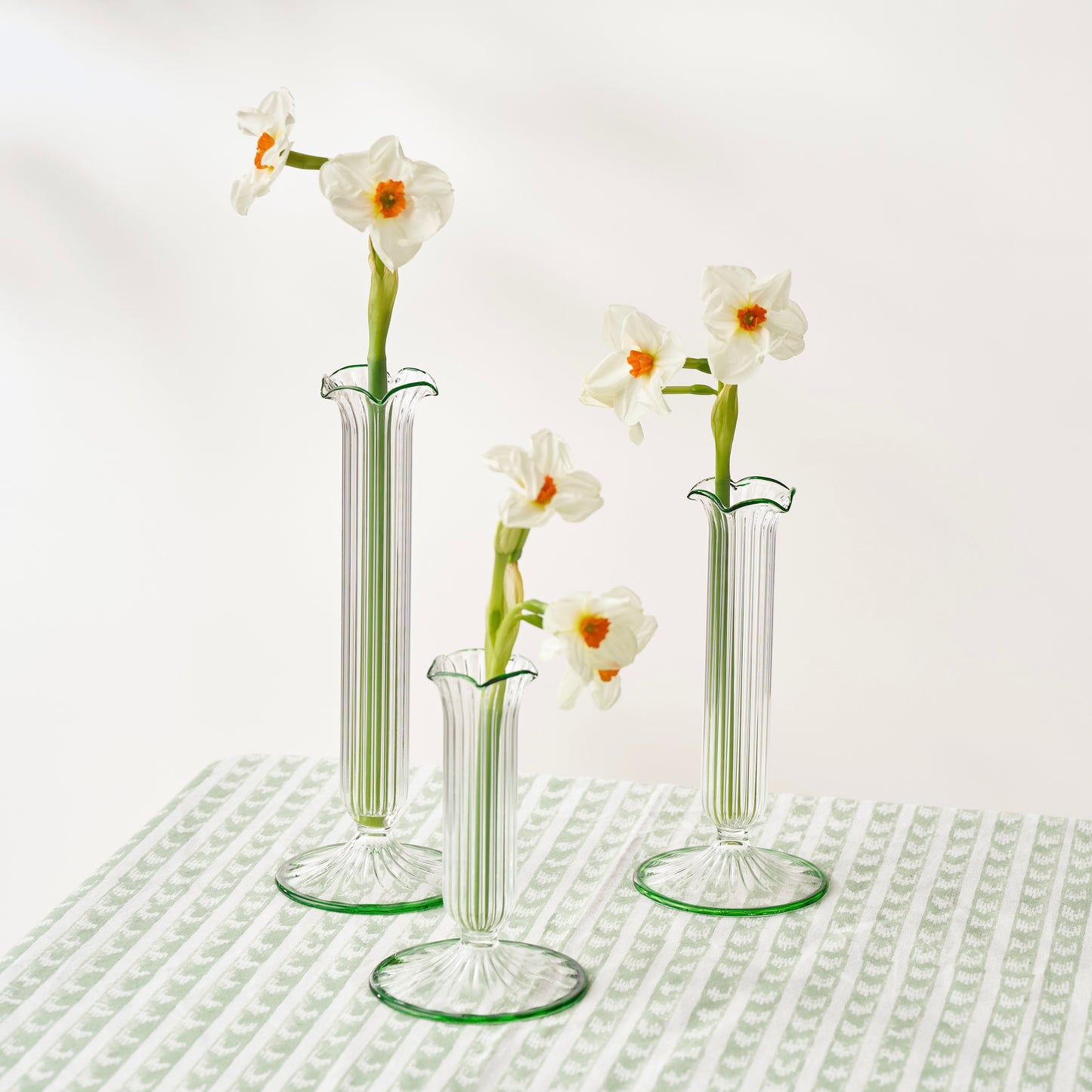 Green Fluted Single Stem Bud Vases (Set of 3)