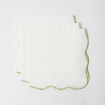 Green Scallop Linen Napkins (Set of 4)